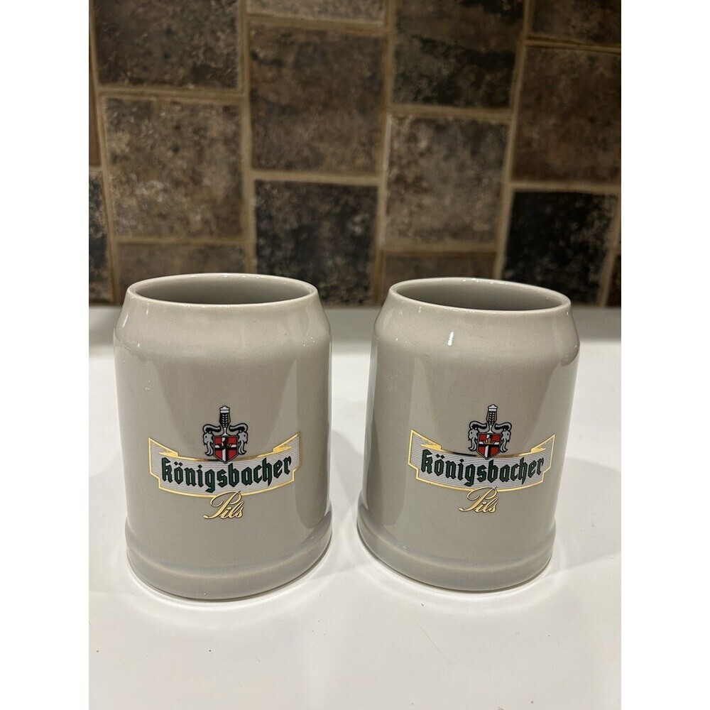 Pair Of 2 Vintage KONIGSBACHER Stoneware Beer Mug Stein Germany 0.4 Liter